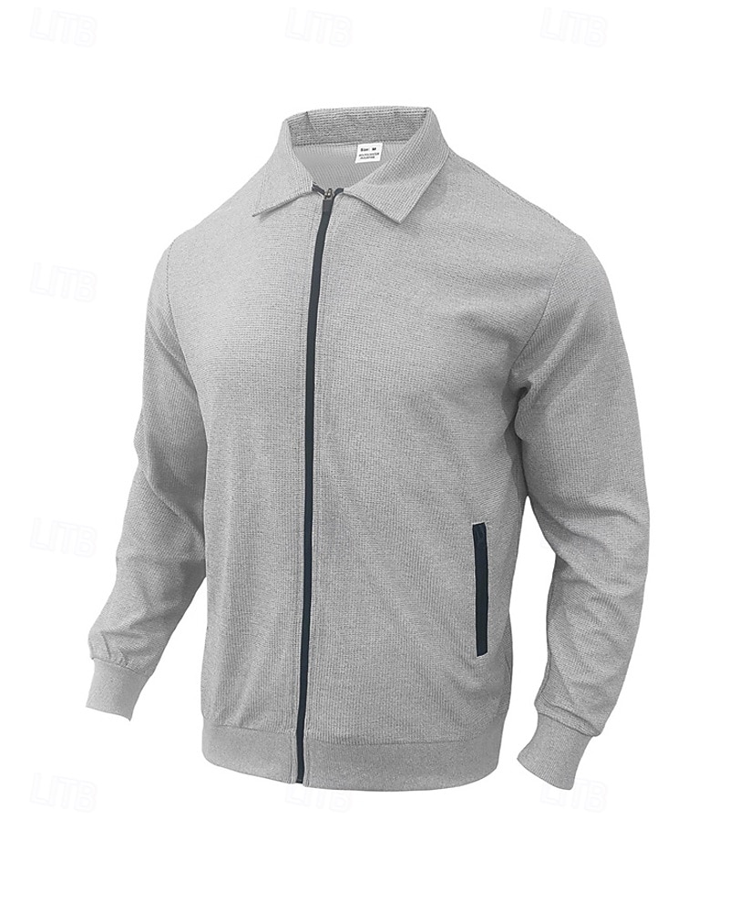 Homens jaqueta leve Jaqueta Waffle Jaqueta casual Férias Diário Respirável Bolsos Primavera Outono Tecido Moda Clássico Lapela Padrão Preto Branco Azul Royal cáqui Cinzento Casaco de 2026 por $21.99 –P16