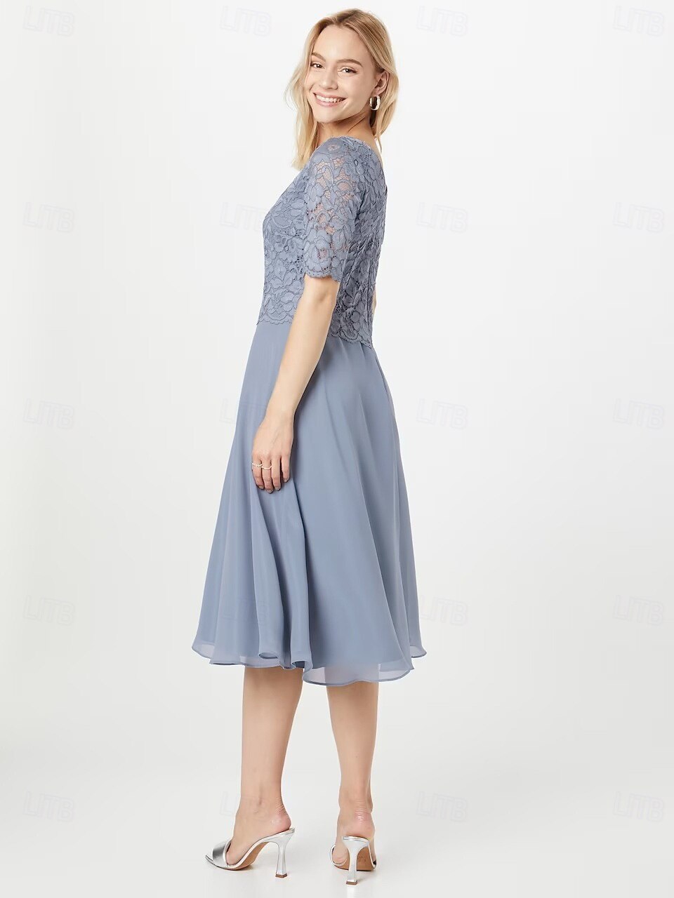 A-line šaty matky nevěsty svatební host elegantní drobné výstřih do lodi délka po kolena chiffon poloviční rukáv s plisováním jednobarevné bez vlastního měření 2025 - $129.99 –P3