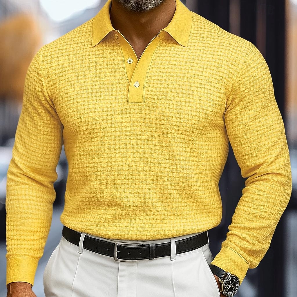 Per uomo Magliette Polo a Nido d'Ape Testurizzato Casuale Streetwear Bavero Manica Lunga Essenziale Moderno Semplice Testurizzato Bottoni Primavera Autunno Tutte le stagioni Vestibilità regolare Nero del 2026 a $18.99 –P1