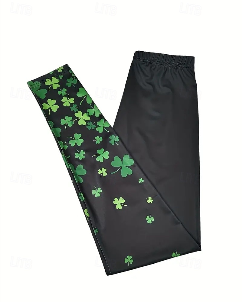 Mulheres Calças Leggings Leggings aconchegantes Roupa de rua Casual Comprimento total Cintura Alta Clover Cintura elástica Imprimir Respirabilidade Confortável Com Stretch Férias Rua Roupa Diária de 2026 por $19.99 –P4