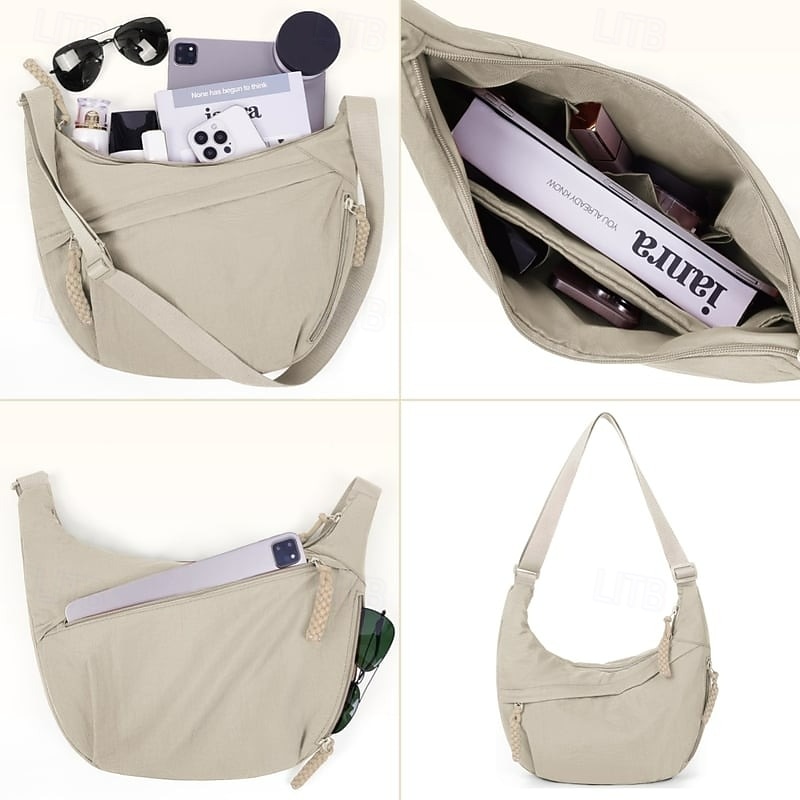 Dámská módní jednobarevná nylonová crossbody kabelka hobo, vodotěsná, lehká, ležérní, taška přes rameno, stylová, vysoce kvalitní, odolná, moderní, každodenní kabelka 2025 - $18.99 –P5