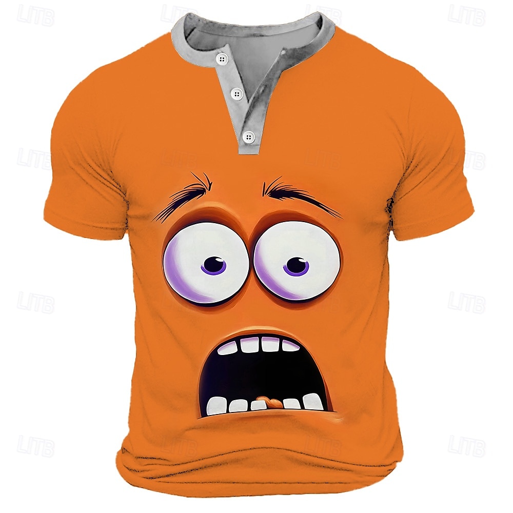 Męskie Kreskówki Ludzka twarz Podkoszulek Koszula Henley Krótki rękaw Designerskie Retro / vintage Codzienny Ulica Codzienny Lato Wiosna Żółty Zielony Czerwony Niebieski Fioletowy Henley Koszulka 2026 - $20.99 –P5