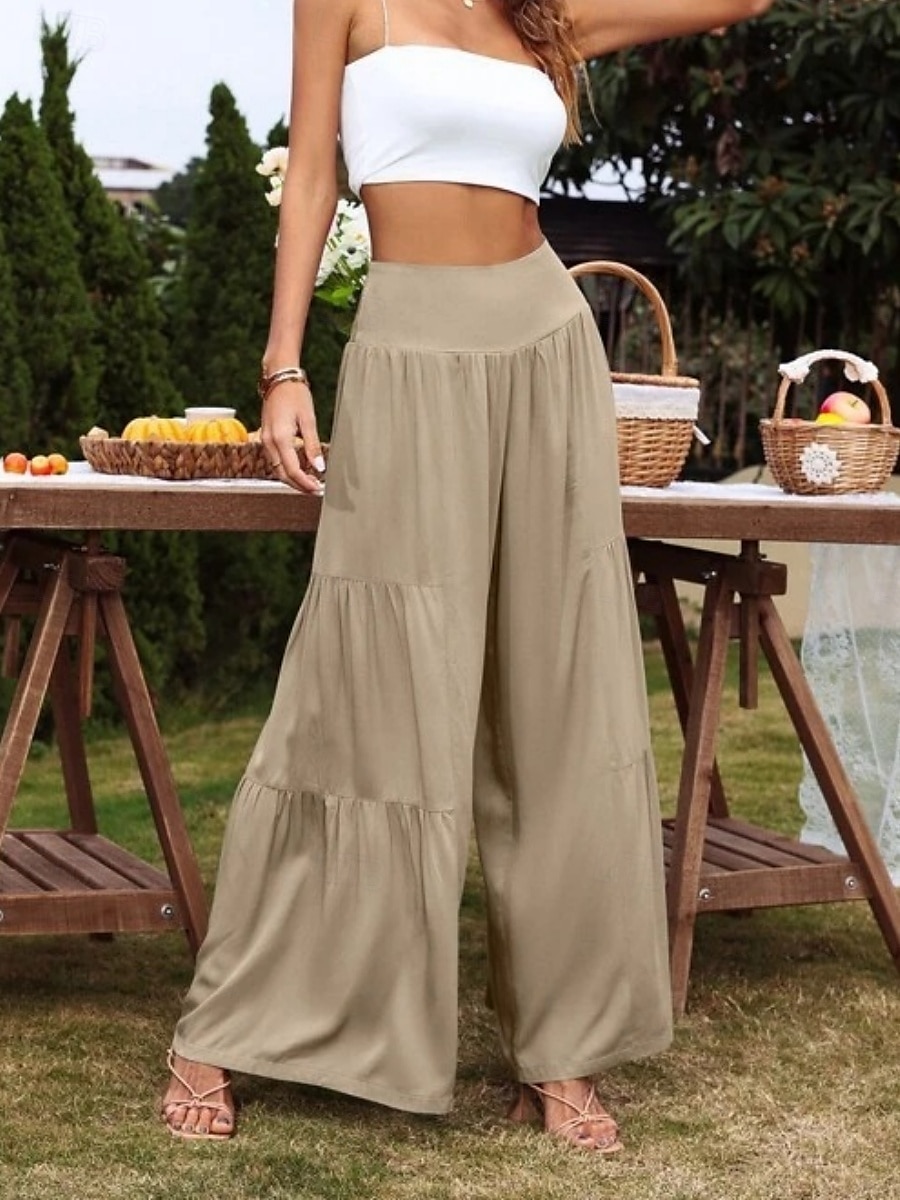 Mulheres Calças de linho de algodão Perna larga chinês Básico Casual Comprimento total Cintura Alta Tecido Cintura elástica Confortável Macio Com Stretch Ao ar livre Rua Preto Branco Azul Roxo Claro de 2025 por $22.99 –P5