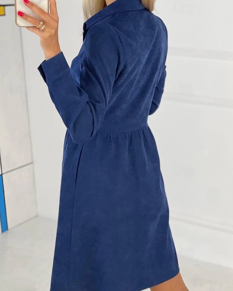 Pentru femei Rochie Mini Rochii Tip Cămașă Clasic Modern În aer liber Vacanță Sfârșit de săptămână Fit regulat Simplu Manșon Lung Guler Cămașă Negru Albastru piscină Mov Kaki Toamnă 2025 - $22.99 –P12