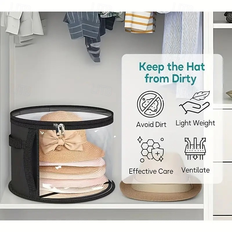 2-pack hattaskar för kvinnor – stora genomskinliga hattaskar för solhattar med bred brätte, cowboyhattar &resa – vikbar hattväska med handtag 2026 - $17.49 –P8