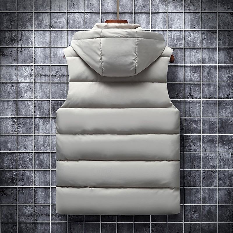 Pánské Puffer Vesta Kamizelka Vesta Dovolená Denní Rande Módní Na běžné nošení Zima Kapsy Polyester Zahřívací Pohodlné Pevná barva Zip Kapuce Běžný Černá Vodní modrá Tmavě šedá Béžová Vesta 2025 - $36.99 –P3