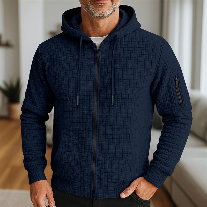 Homme Sweat à capuche Sweat à capuche zippé intégral Sweat à capuche gaufré Rouge vin Noir Blanche Vert Véronèse bleu marine À capuche Uni Fermeture éclair Texturé Sport & Loisir Occasionnel Quotidien de 2025 ? $39.99 –P3