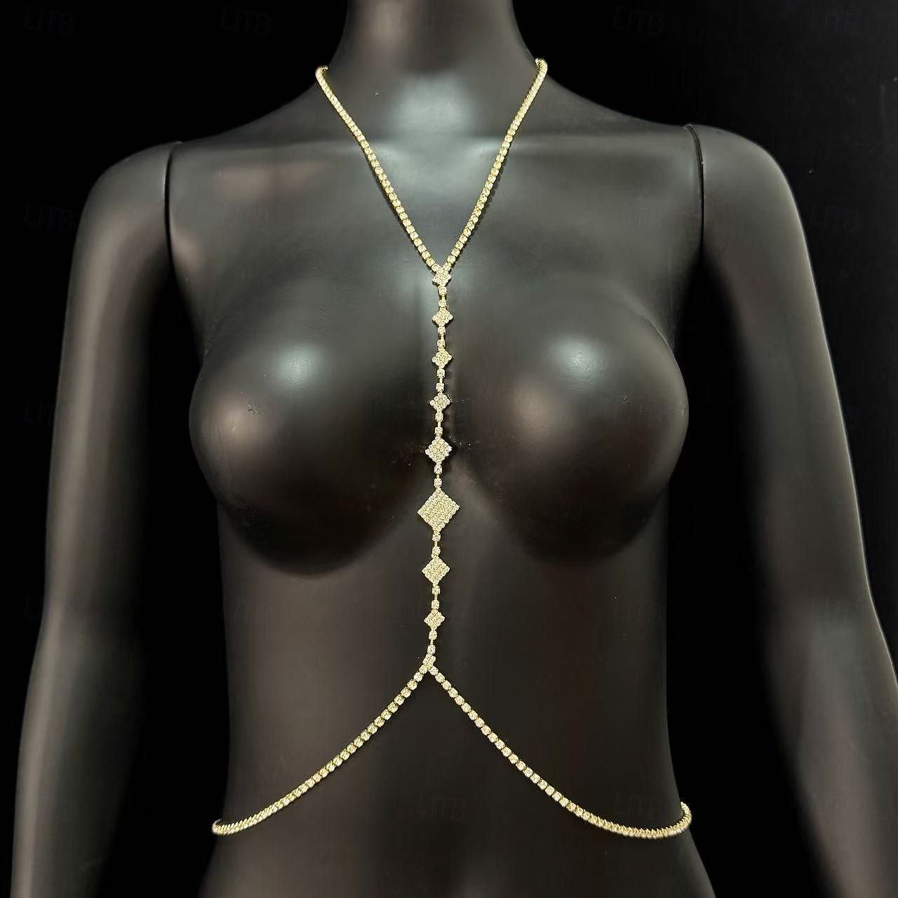 Cadena corporal de diamantes de imitación de plata para mujer: joyería glamurosa para escote pronunciado para fiestas nocturnas, ropa de club, bodas y ocasiones especiales. 2026 - $11.99 –P4