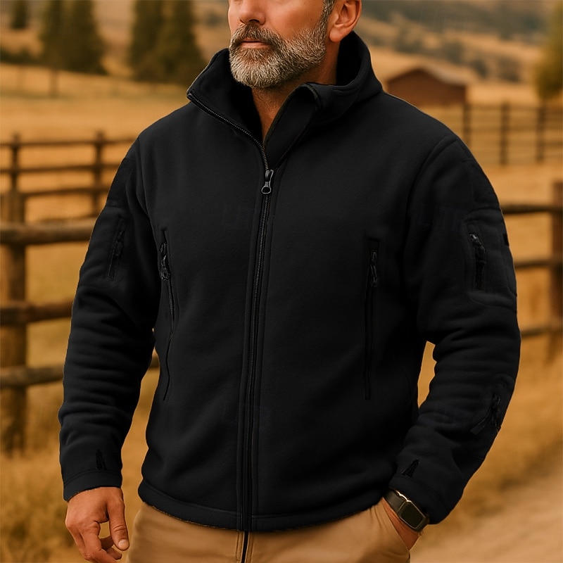 Men's Hoodie Full Zip Hoodie Fleece Hoodie Tactical Hoodie Black Army Green Khaki Gray Hooded Plain Zipper Pocket Sports & Outdoor Casual Daily Streetwear Cool Sportswear Winter Spring &  Fall 2026 - $28.99 –P2