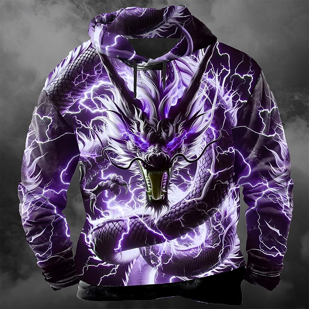 Per uomo Drago 3D Felpa con Cappuccio Felpa Cool Festa Manica Lunga Girocollo Club Abbigliamento casual alla moda Blu Viola Verde Coulisse Autunno Inverno progettista S M L XL XXL XXXL del 2026 a $28.99 –P3