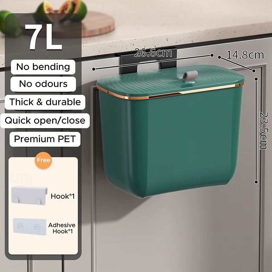 Väggmonterad rektangulär papperskorg med lukttätande lock, stor kapacitet, hållbar plastbehållare för kök, badrum, sovrum &kommersiellt bruk 2026 - $16.99 –P4