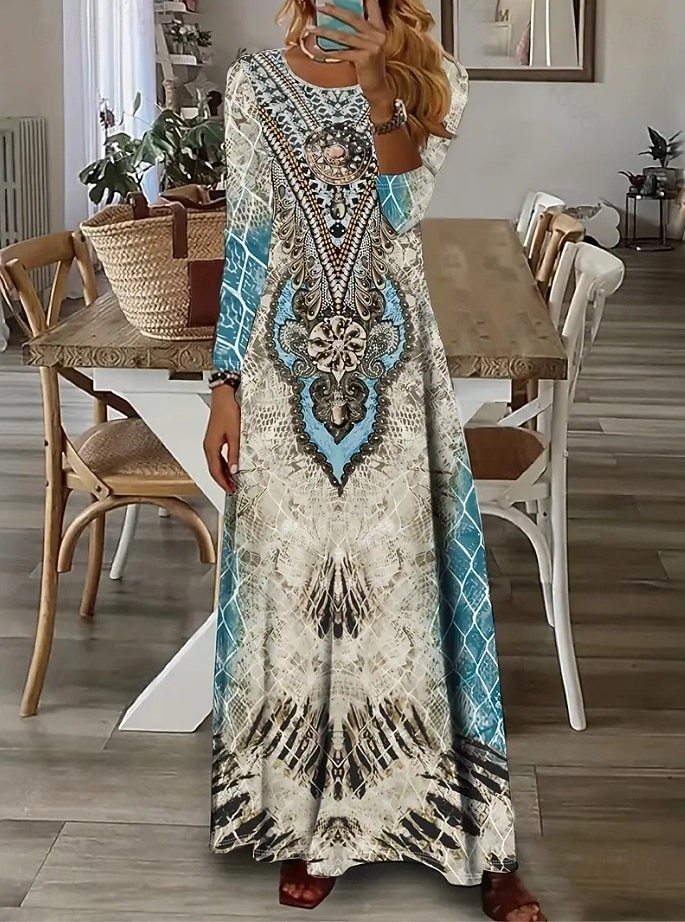Női Maxiruha A vonalú ruha nyári ruha Szabadság Alkalmi Strand stílusok Napi Normál Grafika Mértani Paisley Hosszú ujj Terített nyak Mély zöld Szürke Rózsaszín Fekete Arcpír rózsaszín Nyár Tavasz Ősz 2025 - $36.99 –P1