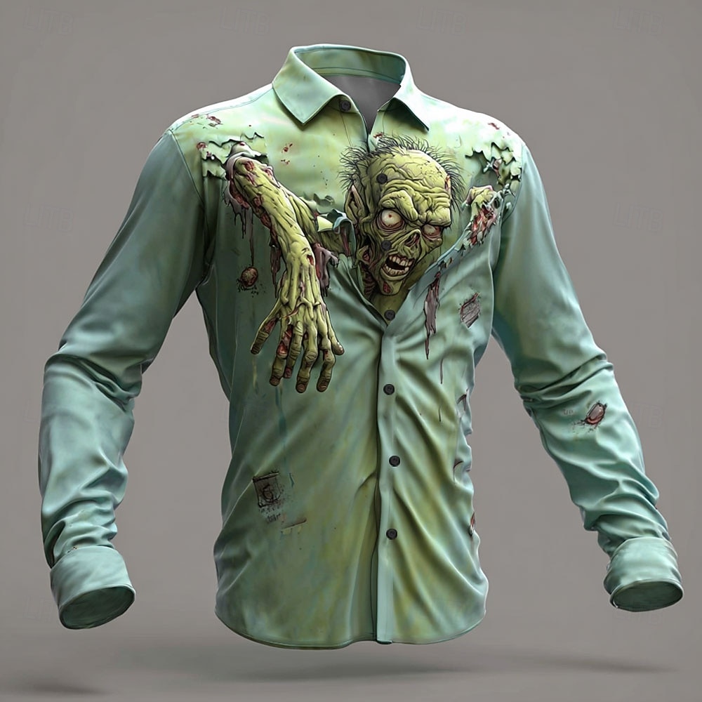 Halloween Pánské Horor Halloweenské kostýmy Zombie Košile Košile na knoflíky Dlouhý rukáv Temný punk gotický Venkovní Dovolená Léto Jaro Přehnutý 3D tisk košile s límečkem Světlá růžová Vodní modr 2025 - $25.99 –P1