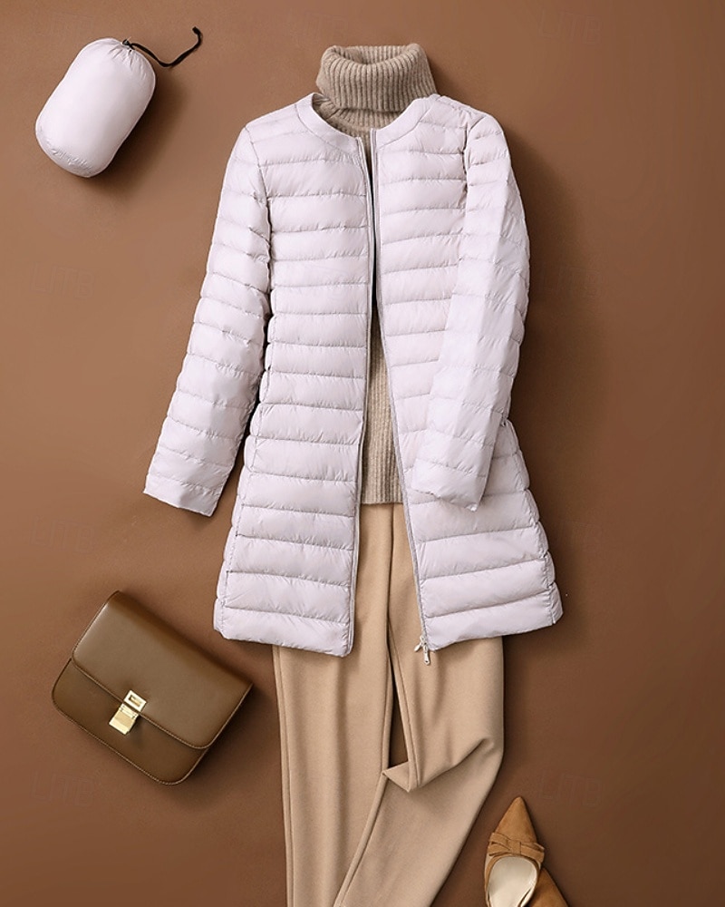 Femmes Doudoune Manteau Chaud Confortable Fermeture éclair Avec Poches Mode Uni Tenue quotidienne Sortir Décontracté Quotidien Week-end Fermeture éclair Long Col Rond Coupe régulière manche longue de 2025 ? $57.99 –P1