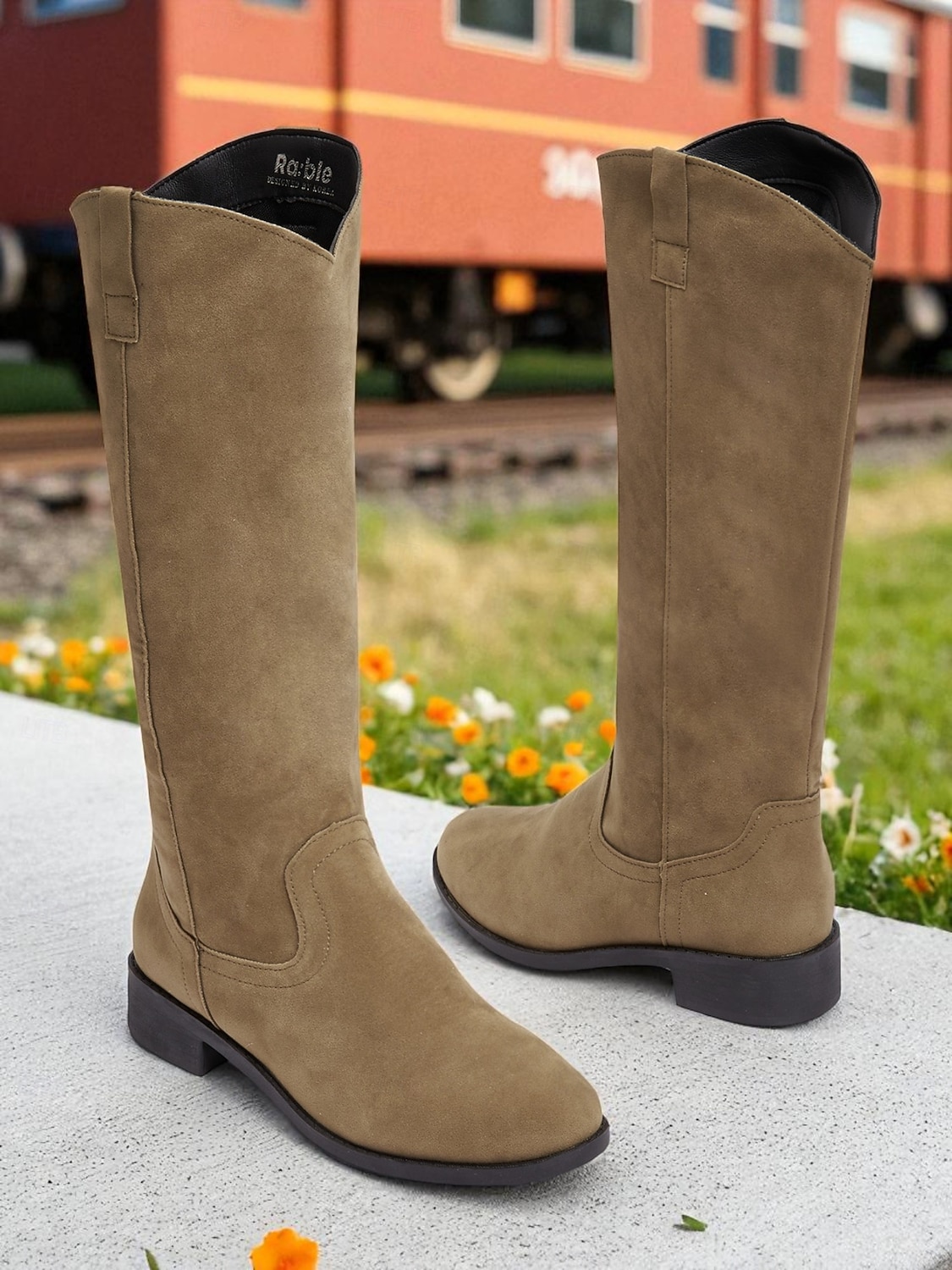 Bottes mi-mollet kaki pour femmes – Bottes à talons bas de style western décontracté pour l'automne et le quotidien de 2025 ? $32.99 –P4