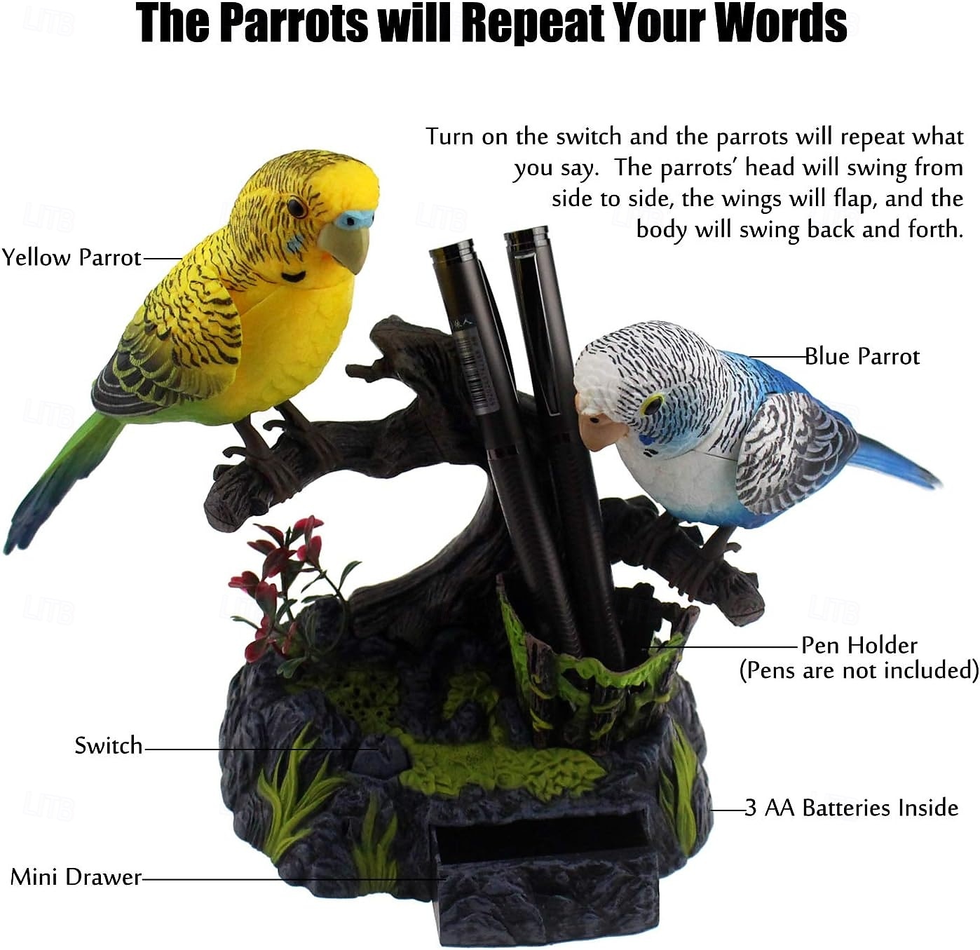 2026年 音で鳴く鳥、インタラクティブ玩具、電気鳥、話すオウム、電子ペット、オフィス、家の装飾、ペンホルダー、子供のおもちゃ  コレクション – $20.99 –P4