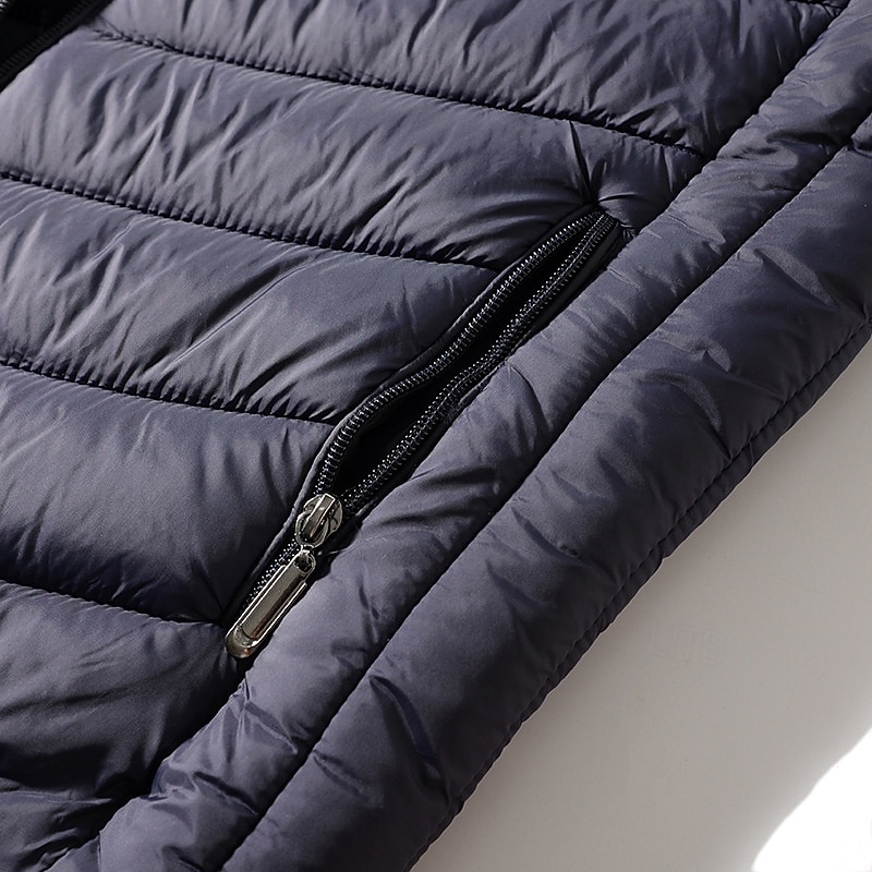 Pánské Puffer Vesta Kamizelka Vesta Dovolená Denní Rande Módní Na běžné nošení Podzim zima Kapsy Polyester Zahřívací Pohodlné Pevná barva Zip Kapuce Běžný Černá Námořnická modř Vesta 2025 - $24.99 –P9