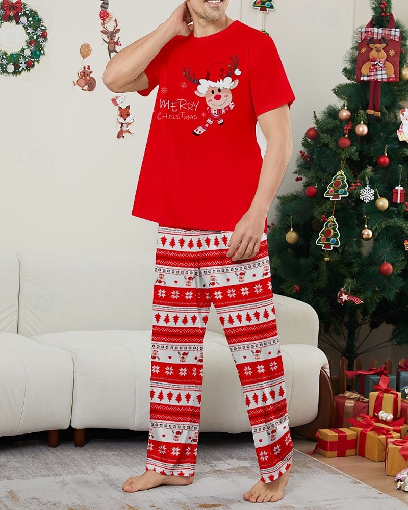 Family Pajamas Christmas Pattern Home Print Red Short Sleeve Active Matching Outfits 2025 - $19.49 –P13