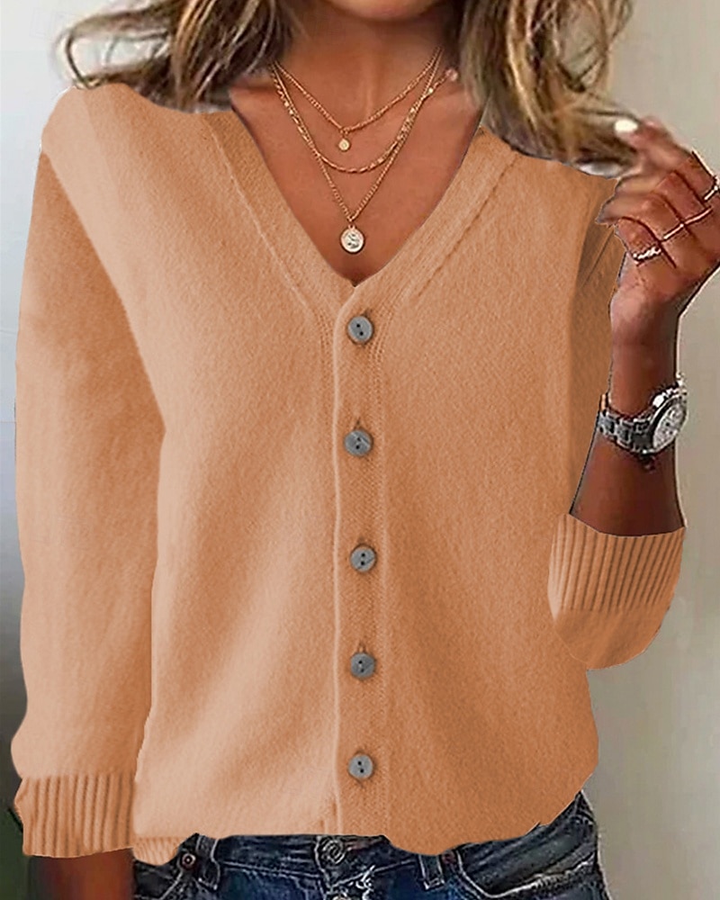 Per donna Felpa Cardigan Moda Streetwear Quotidiano Tinta unica A Coste Scollo a V Lavorato a maglia Manica Lunga Top Regolari Maglia Ferie Uscire Weekend Nero Bianco Autunno Inverno del 2025 a $9.99 –P11