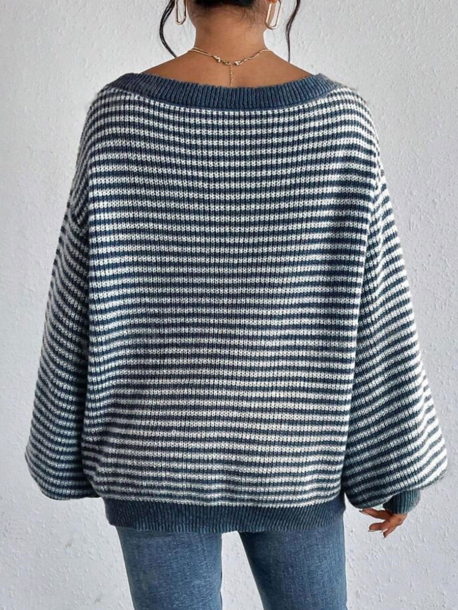 Damen Pullover Lässig Weich Gestreift Gerippt U-Boot-Ausschnitt Gestrickt Langarm Normale Oberteile Stricken Outdoor Täglich Wochenende Schwarz Rote Herbst Winter 2025 - $28.99 –P3