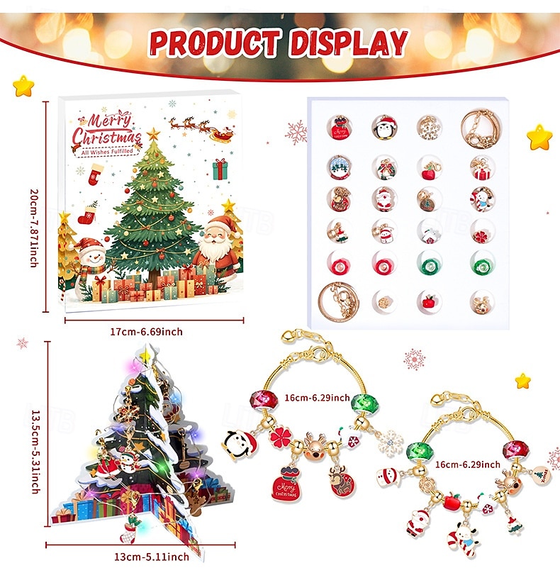 Christmas Advent Calendar Bracelets 2025 for Girls, 24 Days DIY Jewelry Making Kit with 22 Charm Beads and 2 Adjustable Bracelets, Xmas Countdown Gift for Kids Teens Women 2025 - $18.49 –P5