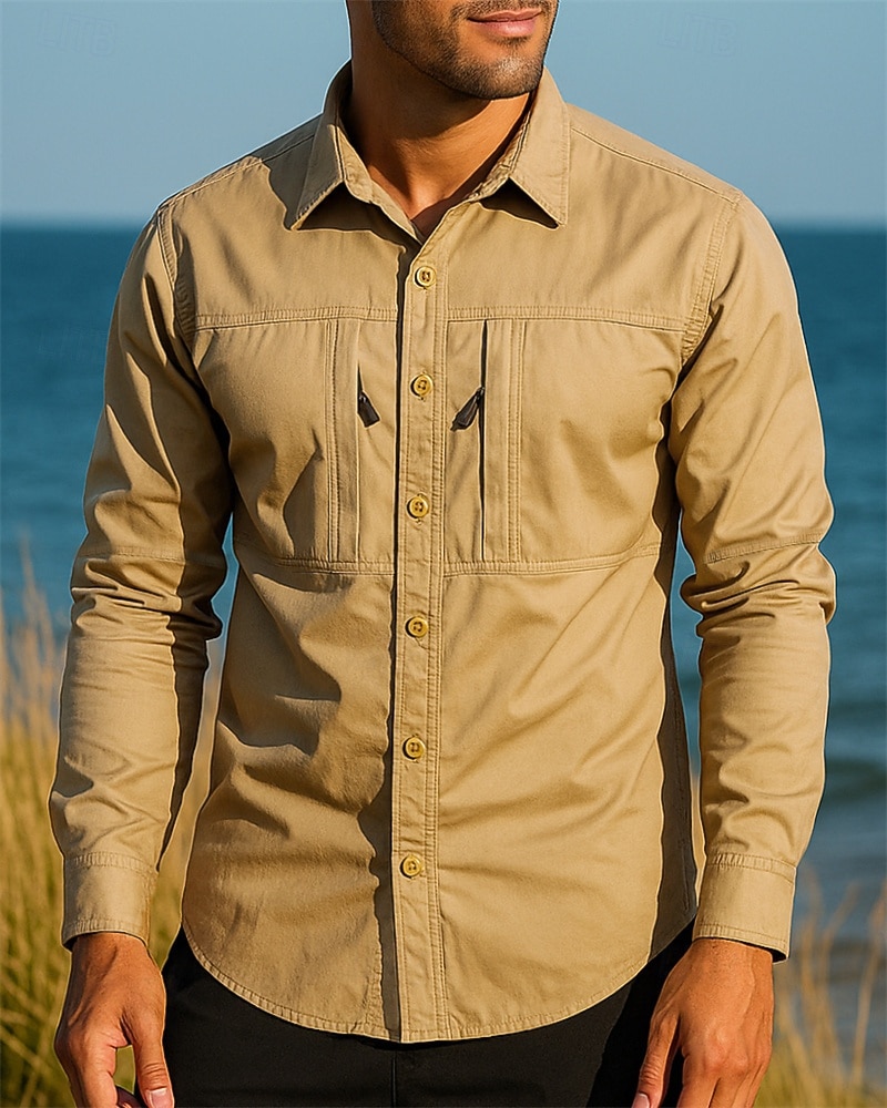 Herren Wanderhemd Wasserdichtes Hemd Langarm Umlegekragen Hemd Oberteil Außen Leicht Atmungsaktiv Baumwolle Schwarz Armeegrün Khaki Jagd Angeln Camping / Wandern / Höhlenforschung 2025 - $32.99 –P1