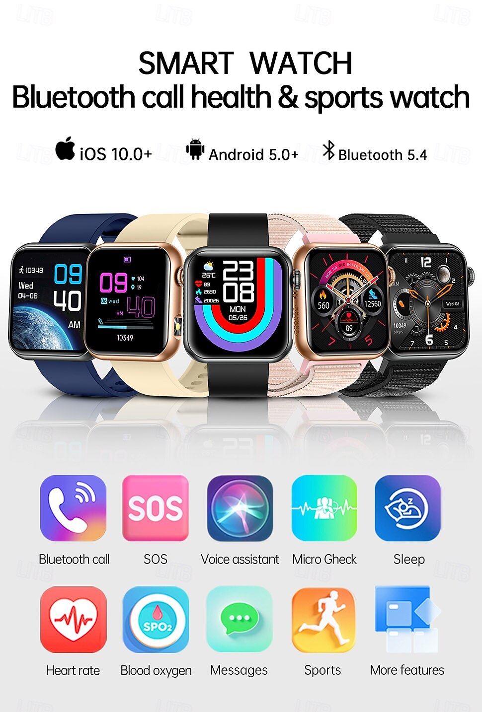 iMosi TK50 Relógio inteligente 1.72 polegada Relógio inteligente Bluetooth Monitoramento de temperatura Podômetro Aviso de Chamada Compatível com Android iOS Feminino Masculino Chamadas com Mão Livre de 2025 por $48.99 –P1