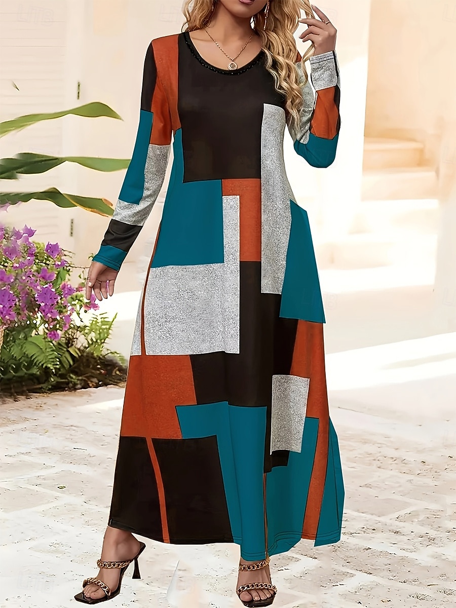 Pentru femei Rochie Maxi Rochie A line Rochie de vară Vacanță Casual Zilnic Fit regulat Grafic Geometric Abstract Manșon Lung Stil Nautic Galben Albastru piscină Primăvară Toamnă Iarnă 2025 - $36.99 –P1