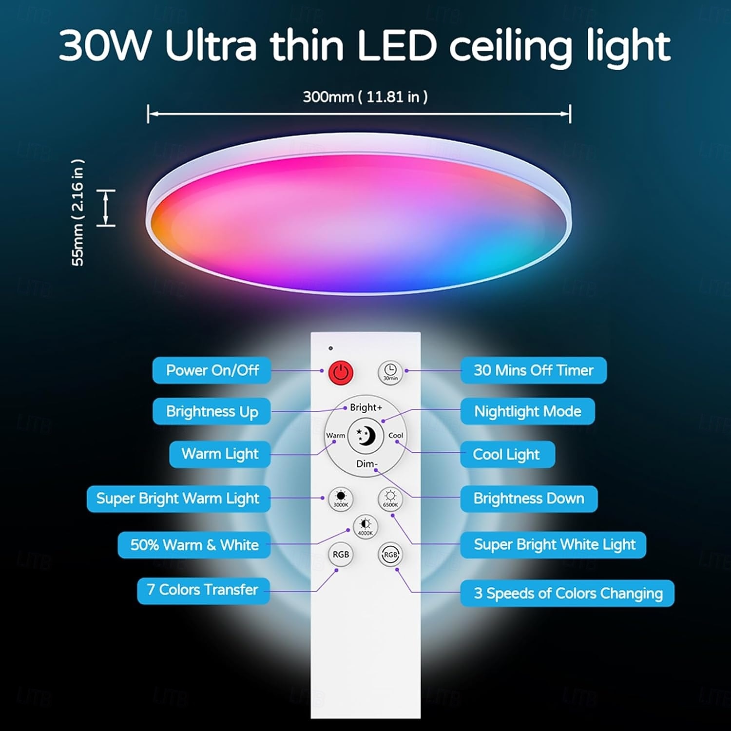 Smart LED Ceiling Light WiFi, RGB Flush Mount Ceiling Light Fixture, 16 Million DIY Colors, Compatible with Alexa Google Home, 2700K-6500K Ceiling Lights for Bedroom Living Room 2025 - $43.99 –P1