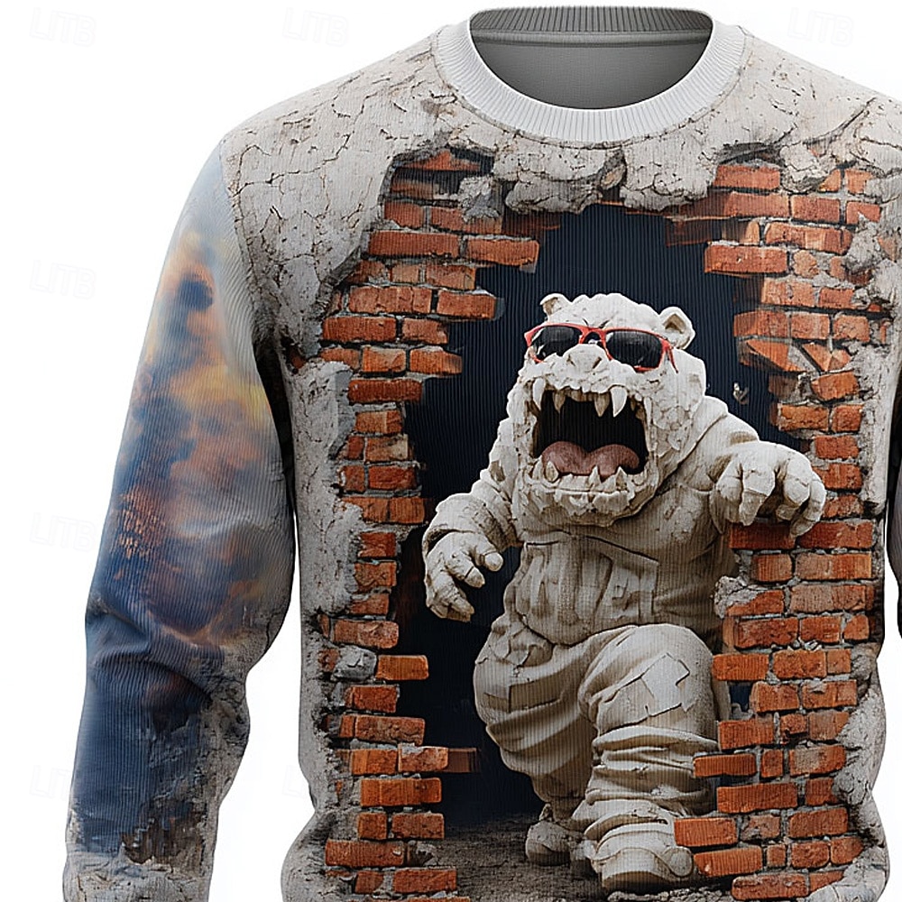 Herren Charakter Pullover Strickware Rundhalsausschnitt Lässig Urlaub Straße Täglich 3D-Druck warm halten Langarm Frühling Herbst Winter Weiß 2025 - $32.99 –P2