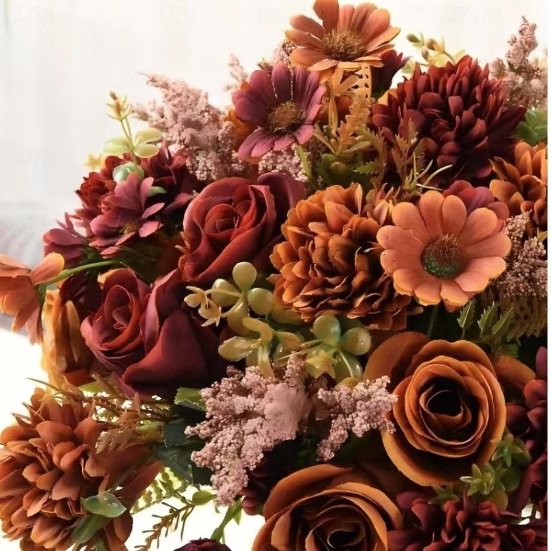 2 svazky podzimní kytice hortenzií, umělá pivoňka, růže, sedmikráska &Ruční květinová aranžmá ze sušených květin, malá kytice hedvábných květin do domácnosti &výzdoba akce 2026 - $19.99 –P5