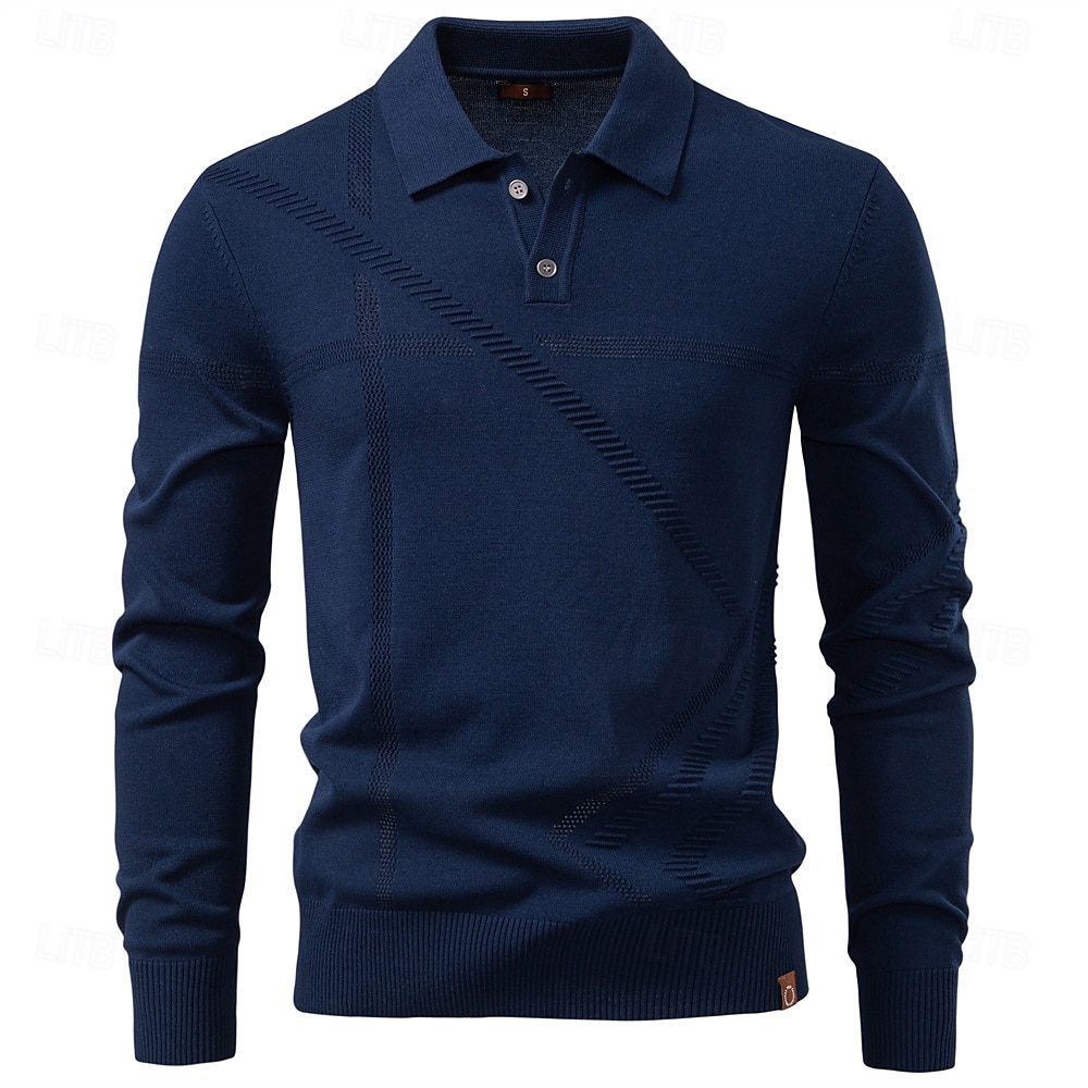Herre Pullover genser Strikke Vanlige topper Jacquard Knapper Helfarge Polokrage Elegant Årgang Skole Hjem Klær Vår Høst Mørk Marineblå Kakifarget S M L 2026 - $35.99 –P10