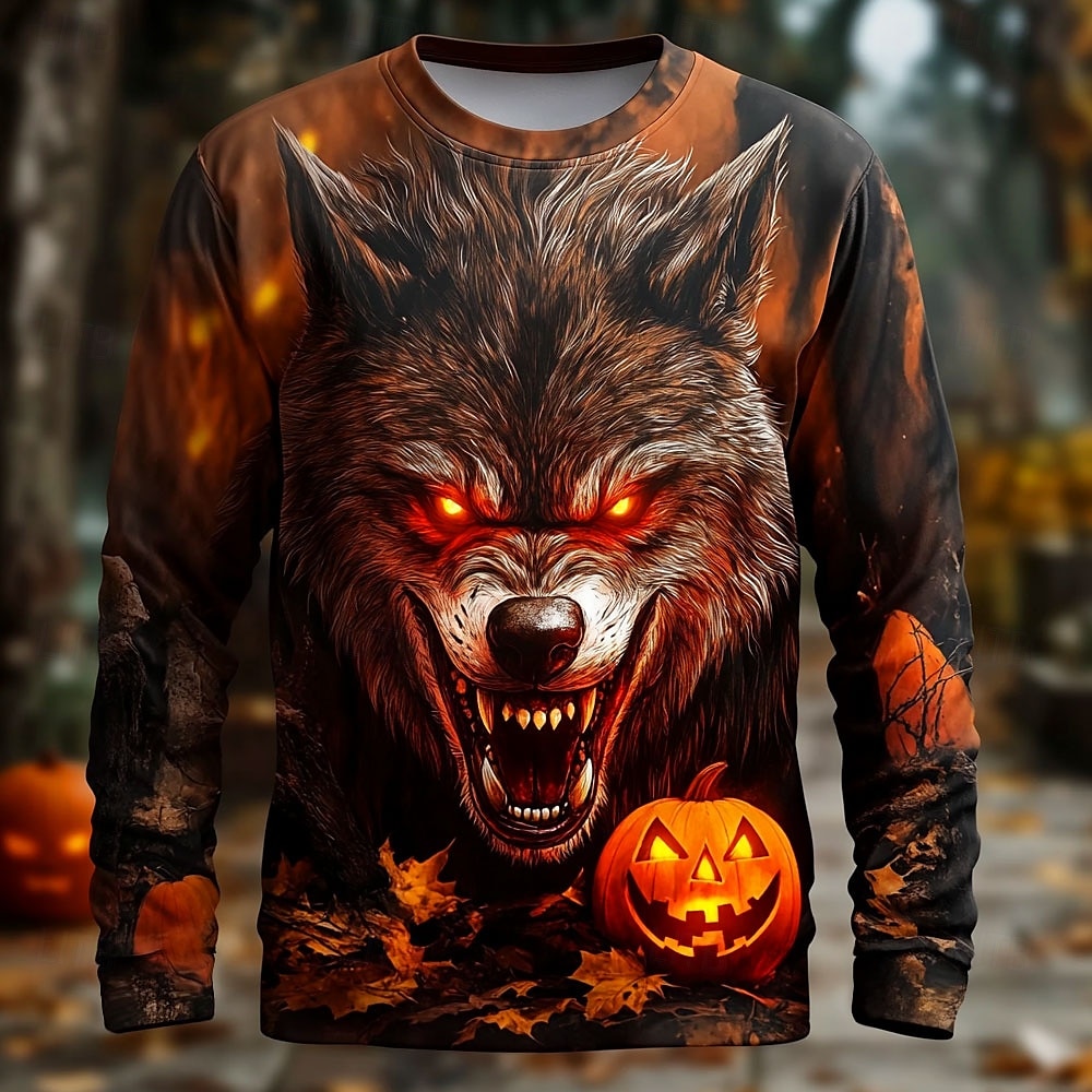 Halloween Męskie 3D Wilkołak Podkoszulek Długi rękaw Podkoszulek Druk 3D Półgolf Koszula Moda Przesadny Ulica Codzienny Niebieski Fioletowy Pomarańczowy Lato Wiosna Jesień Odzież S M L XL XXL XXXL 2025 - $22.99 –P1