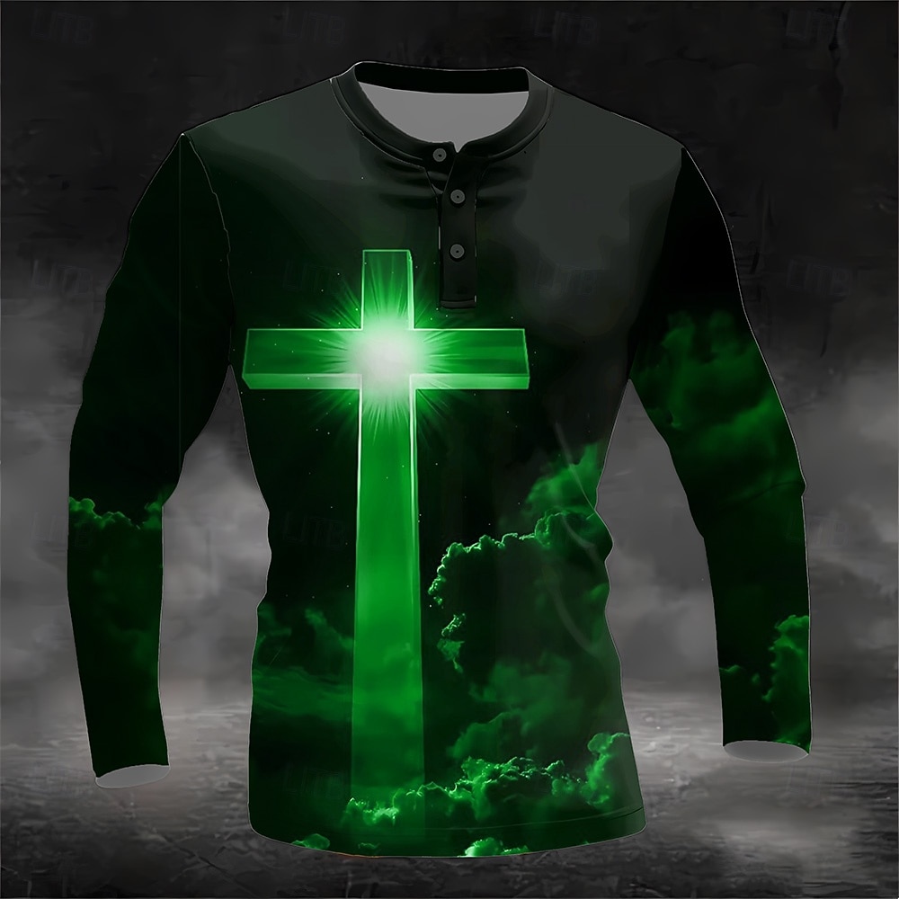 Homme Graphique Croix Chemise Henley manche longue Mode Mignon Quotidien Occasionnel Fête Sortir Printemps & Automne Toutes saisons Bleu Vert Rouge Col Henley Henley T-shirt Henley de 2025 ? $21.99 –P3