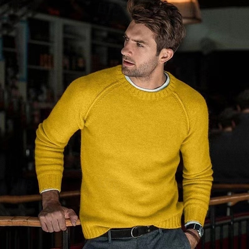 Hombre Pulóveres Suéter de punto Estriado Tejer Tops regulares De Punto Ajustado Plano Cuello Barco Prendas de punto Moderno Casual Ropa Cotidiana Ropa Otoño Color Camello S M L 2026 - $34.99 –P6