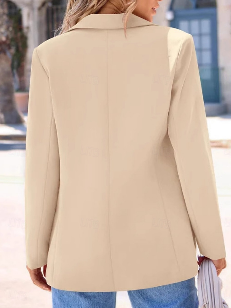 Women's Blazer Comfortable Breathable Pocket Fashion OL Style Plain Outdoor Casual Daily Single Breasted Regular Lapel Regular Fit Long Sleeve Outerwear Black White Khaki Spring Fall 2026 - $32.99 –P6