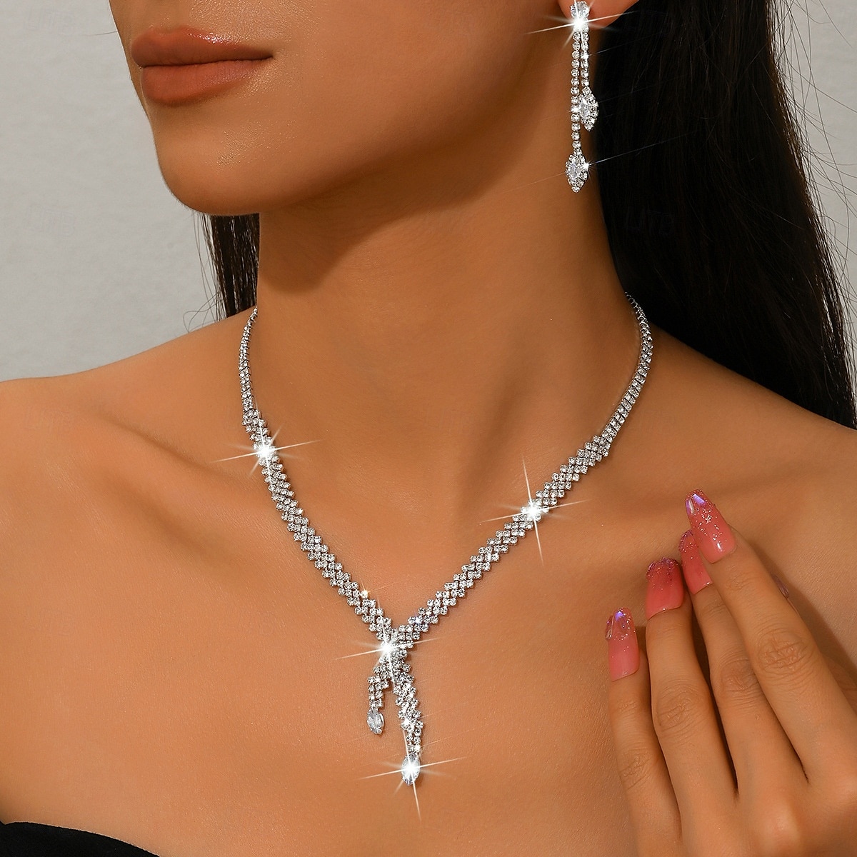 set di collana e orecchini da donna in argento con accenti di pietre preziose rosse - eleganti gioielli da festa del 2025 a $14.99 –P5