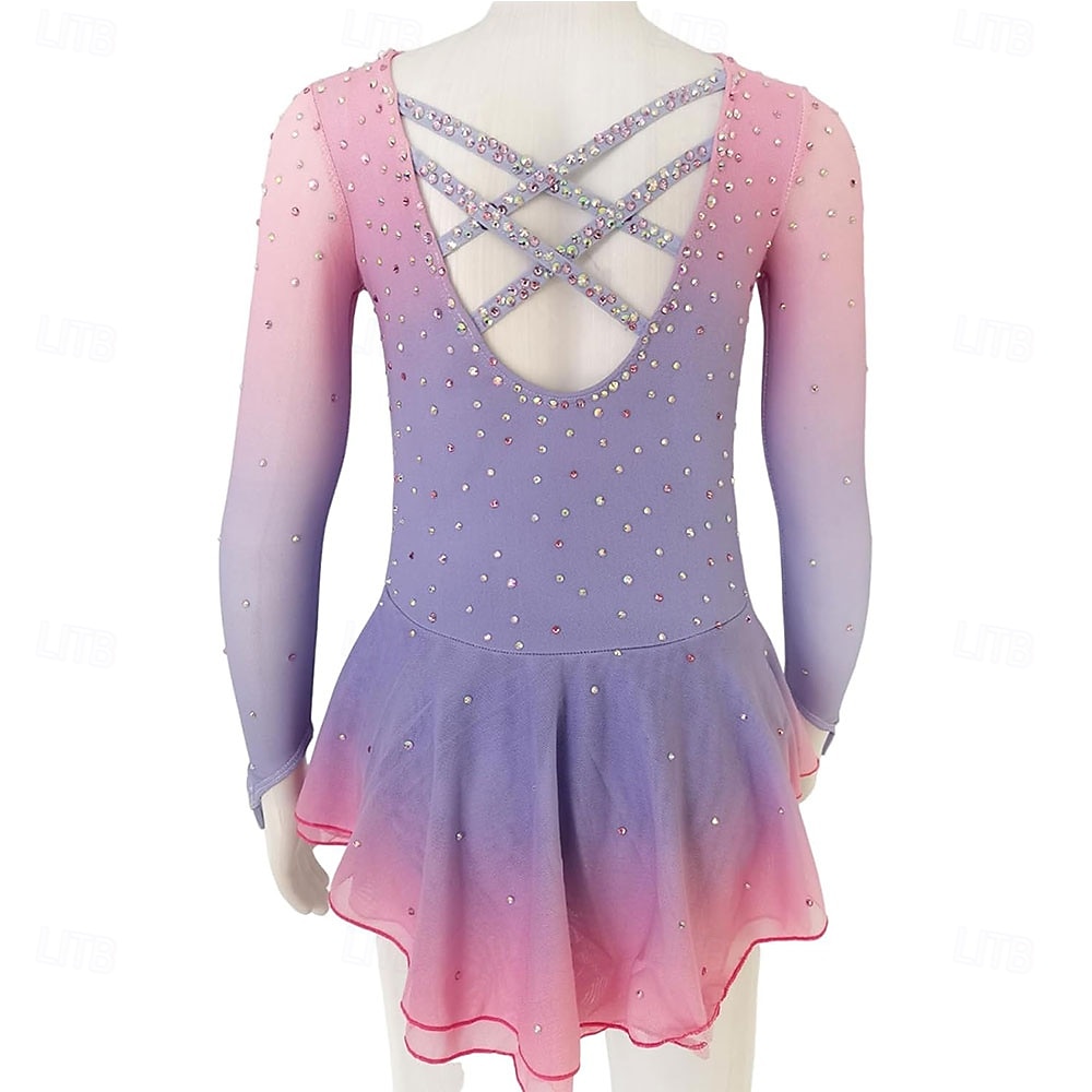 uniforme de patinação artística rosa para meninas para performance e competição de 2026 por $239.39 –P2