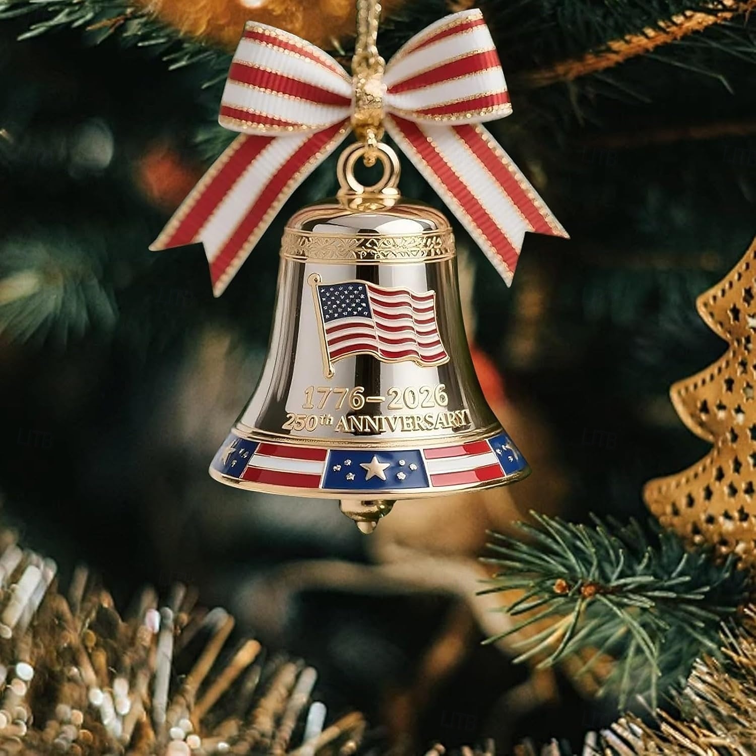 Julgransprydnad i metall emalj för USA:s 250-årsjubileum, handgjord, hängande minnesdekor, frihetsklocka, julgransprydnad för samlare, patriotisk julgran, staket, uteplats 2025 - $18.99 –P8