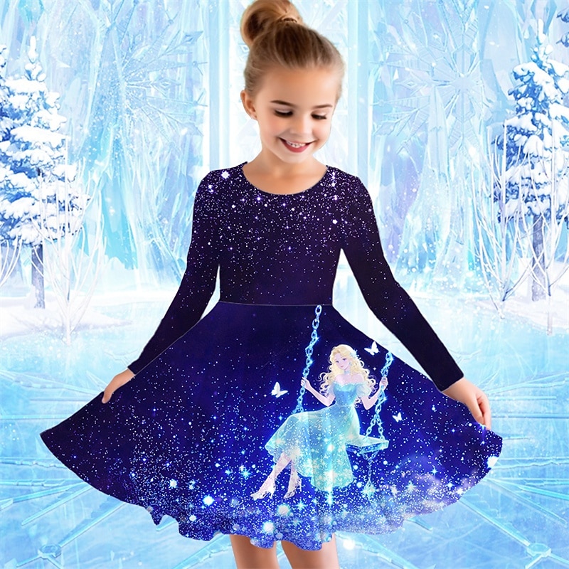 Mädchen' 3D Cartoon Kleid Langarm Sommer Frühling Urlaub Täglich Ferien Prinzessin Schön Süß Kinder 4-12 Jahre Freizeitkleid A Linie Kleid Knielang Normale Passform 2025 - $16.99 –P4