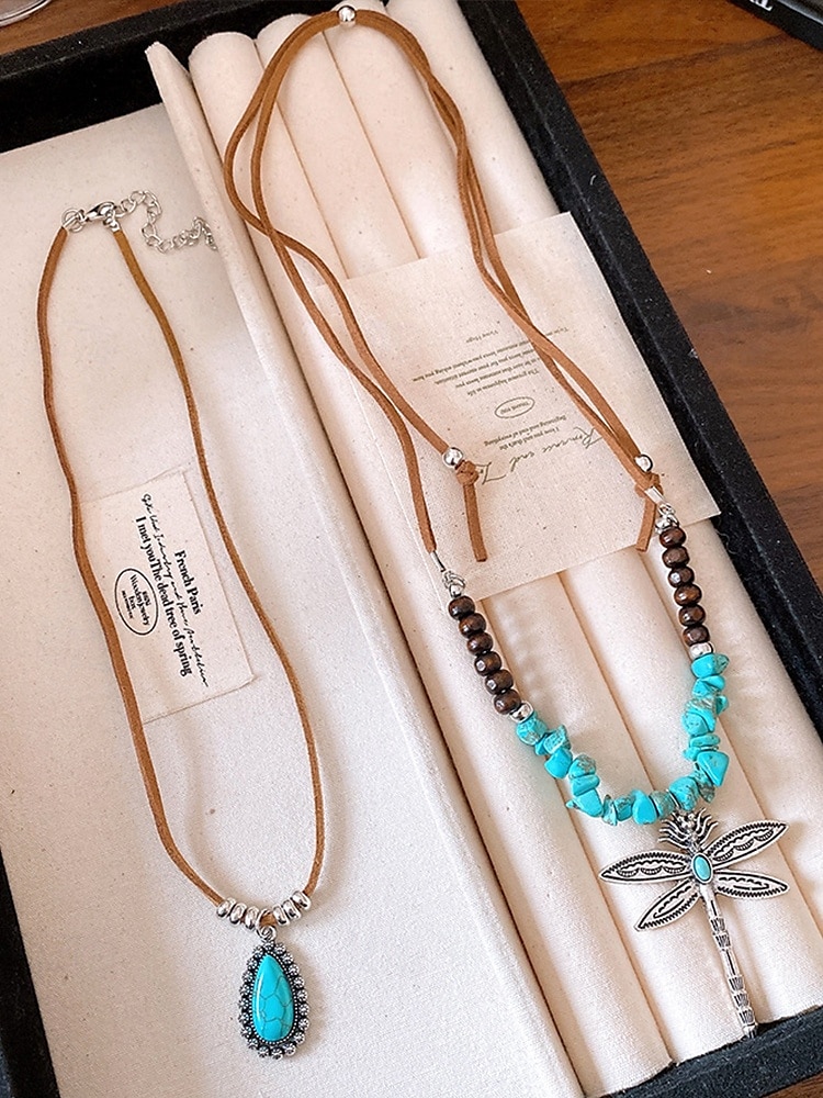 női réteges szitakötő türkiz nyaklánc – bohém medálékszer fesztiválokra, hétköznapi viseletre és ajándékba 2025 - $11.99 –P5