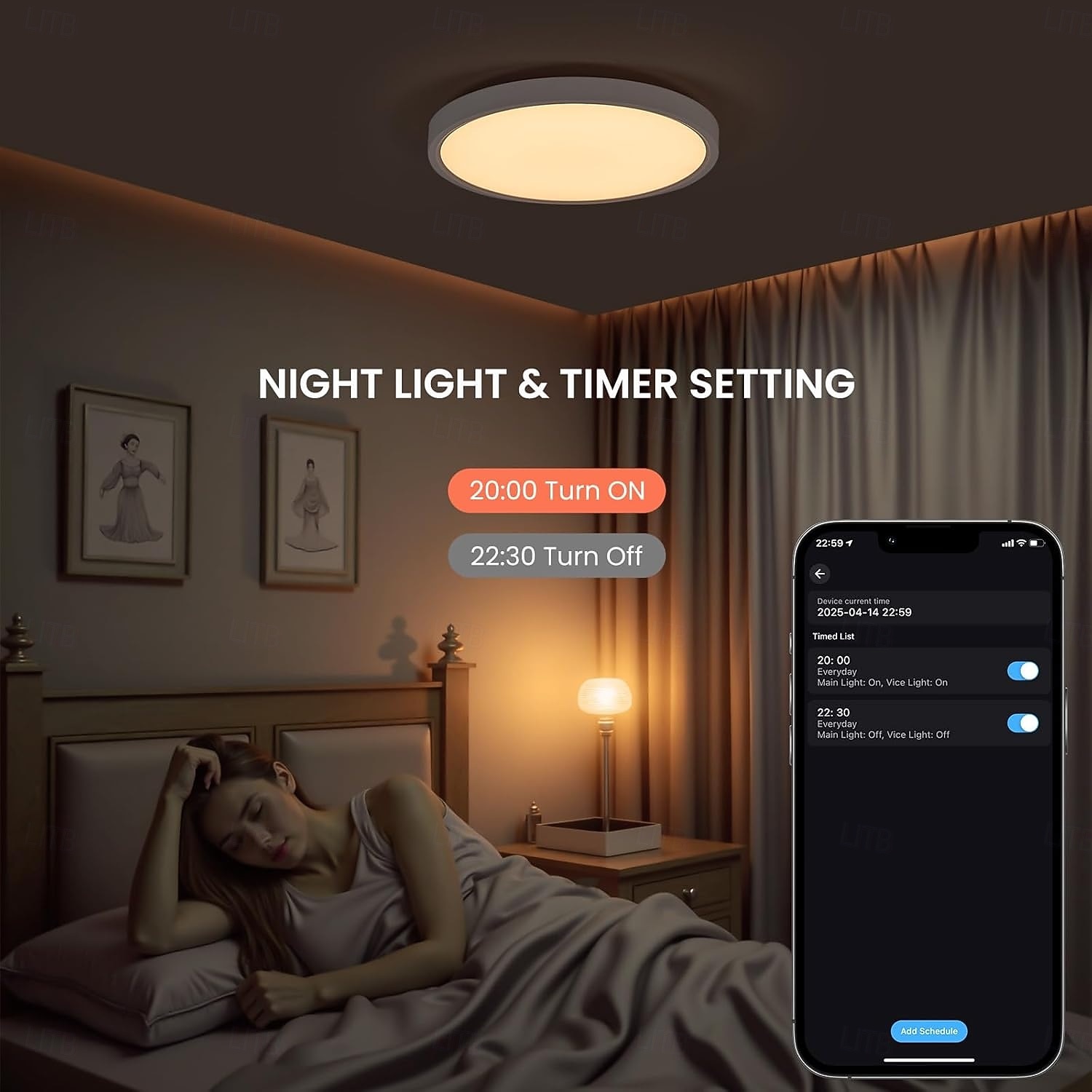 גוף תאורת תקרה חכם RGB LED 2700lm עובד עם Alexa 2700k-6500k גוף תאורה להתקנה שטוחה צבעים DIY WiFi ניתן לעמעום גוף תאורה סביבתי נמוך לחדר שינה, סלון, מסיבה 2025 - $57.99 –P8