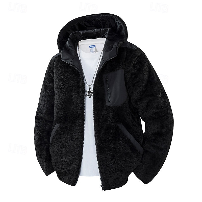 Herre Fleece-jakke Hettejakke Formell Hjem Hold Varm Lomme Med hette Høst Vinter Helfarge Mote Daglig Skjortekrage Kort Svart Kakifarget kaffe Jakker 2025 - $39.99 –P5