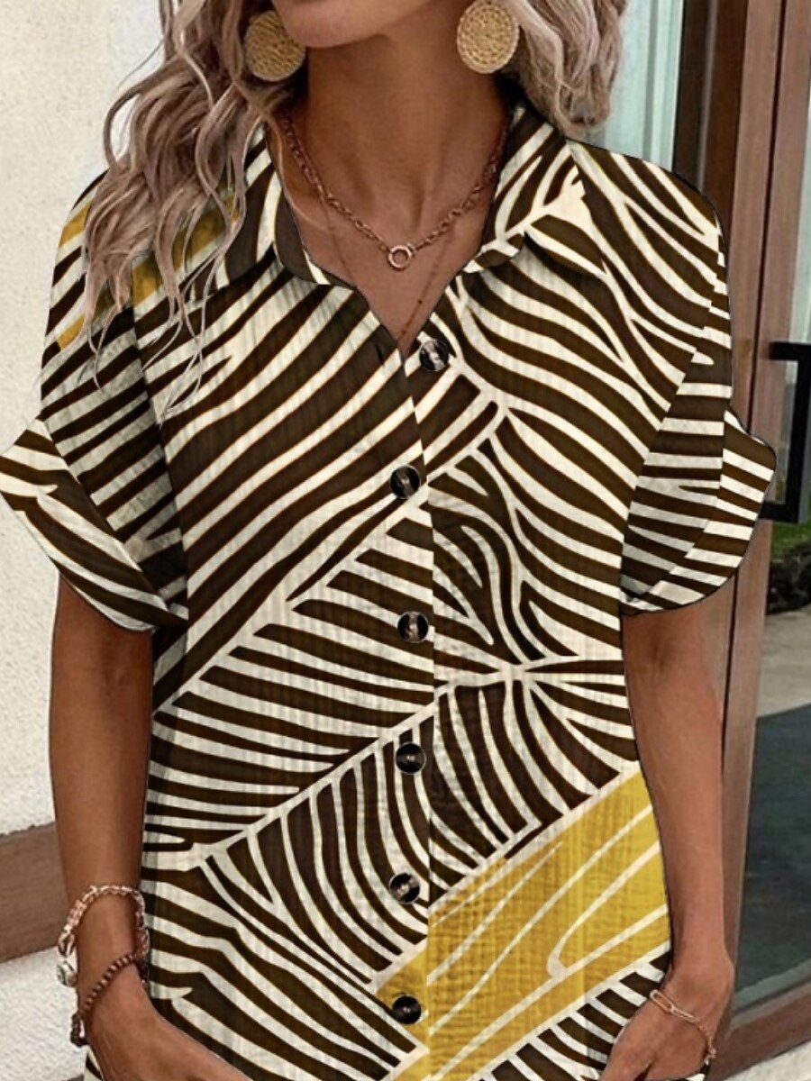 Dames Mini-jurk Shirtjurk Casual jurk Jurk met print Modieus Modern Dagelijks Strand Weekend Normale pasvorm Gestreept Korte mouw Overhemdkraag Khaki Zomer Lente Herfst 2025 - $35.99 –P3