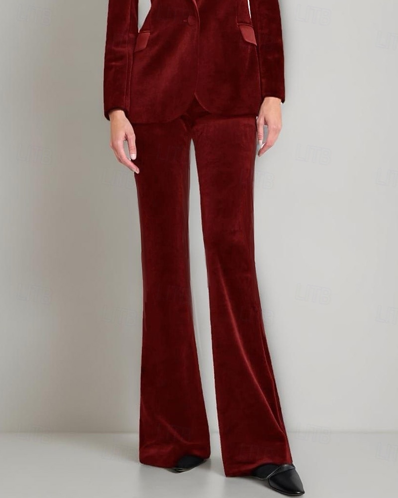 Tuta / Completo Pantalone Abito da cerimonia per signora Elegante Colletto a Camicia Lunghezza al pavimento Velluto Chiffon Elasticizzato Manica Lunga con Bottoni Tinta unita 2025 del 2025 a $69.99 –P6
