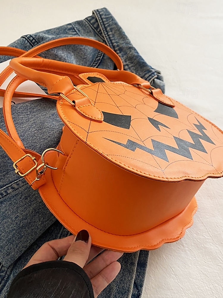 Halloween-pumpahandväska för kvinnor – söt axelväska med pumpamotiv och spindelnätsdesign, väska i konstläder för fest, cosplay och högtidskläder 2025 - $18.99 –P6