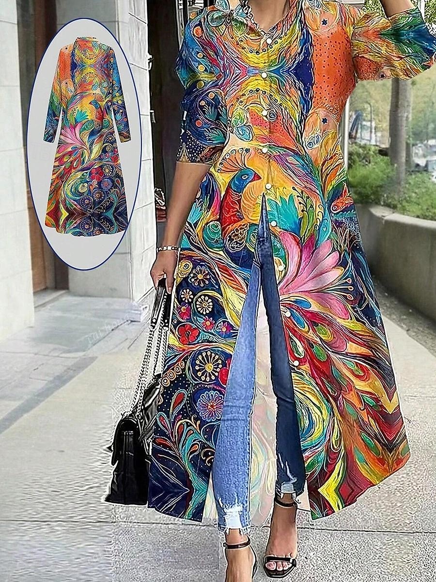 Pentru femei Rochie Maxi Rochie de schimb Casual Zilnic Dată Fit regulat Floral Grafic Manșon Lung Guler Cămașă Galben Roz Îmbujorat Roșu-aprins Albastru piscină Vară Primăvară Toamnă 2025 - $38.99 –P4