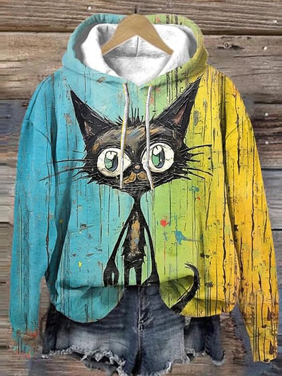 Femmes Sweats à capuche Graphique Animal ancien Occasionnel manche longue À capuche Hauts Réguliers Rue Occasionnel Sortir Patchwork Imprimé Noir Jaune Bleu Orange Vert Printemps Automne Hiver de 2025 ? $24.99 –P4
