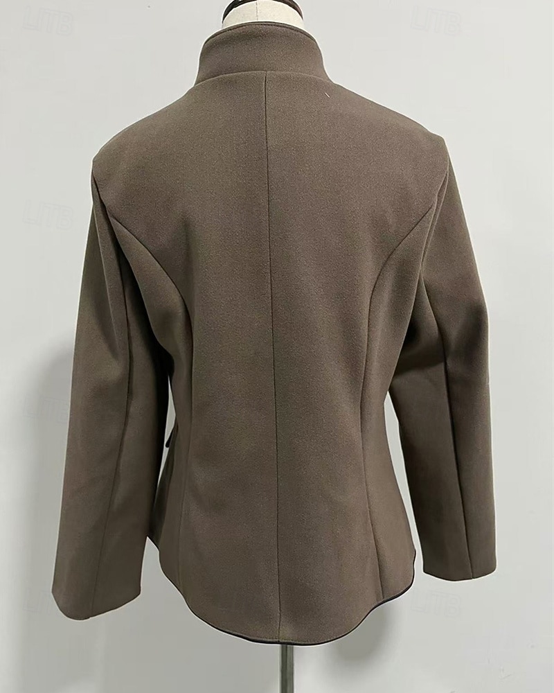 Dame Trenchcoat Hold Varm Bekvem Lomme Knapper Mote Utendørs عادي Ut på byen Helg Enkeltkneppet Normal Høy krage Normal Langermet Yttertøy kaffe Grå Høst Vinter 2025 - $44.99 –P3