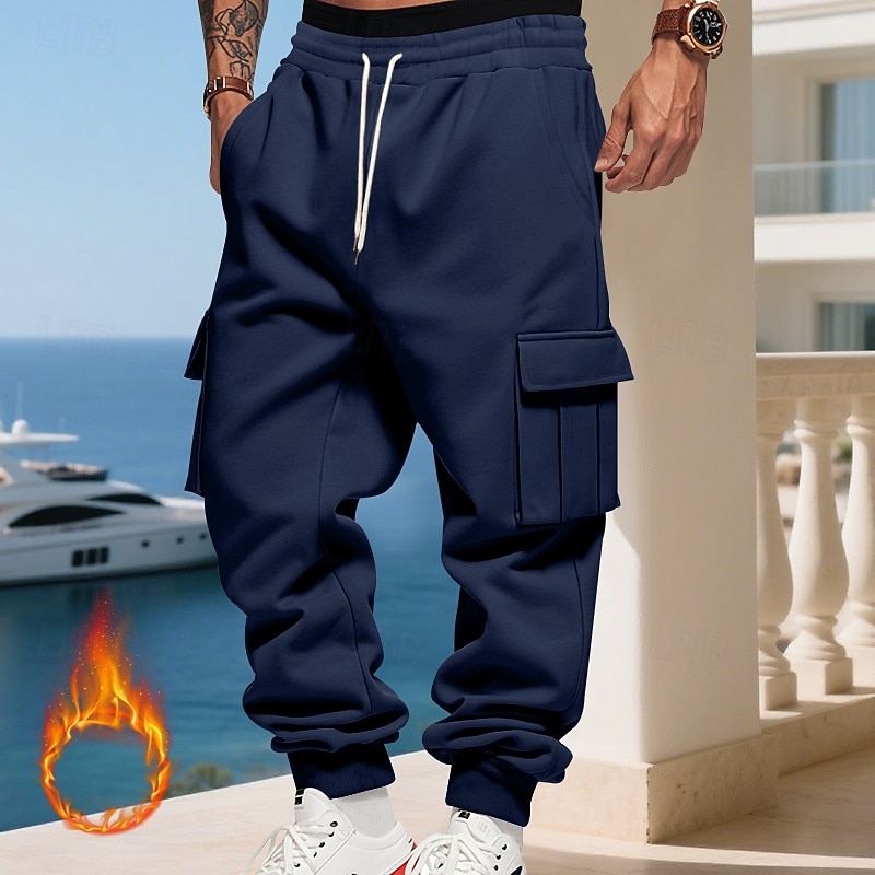 Homens Calças Esportivas Calças de lã Corredor Calças de inverno Calça de moletom cargo Com Cordão Bolsos Cintura elástica Tecido Conforto Quente Esportes Diário Moda Casual Preto Branco de 2025 por $18.99 –P15